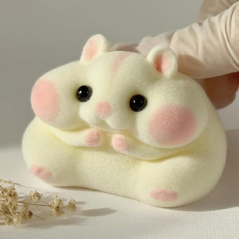 Handmade Taba Squishy Hamster Toy, Cute Squishy Hamster Fidget Toy, Realistic Hamster Toy, Soft Silicone Mochi Furry Toy, Stress Relief Gift for Adults & Kids, Sensory Anxiety Plushie (White)