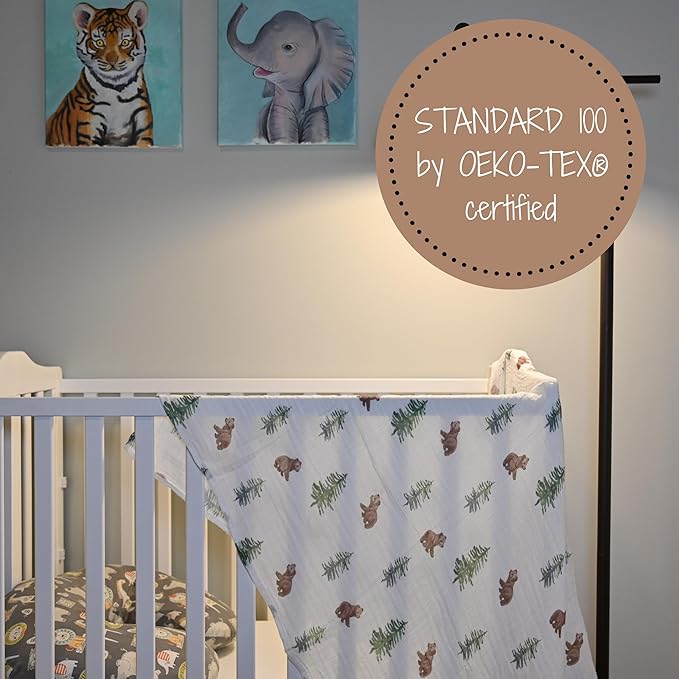 LollyBanks Swaddle Blanket, 100% Cotton Muslin Swaddle Blankets for Boys and Girls, Large 47 x 47 Inches Newborn Swaddle Receiving Blanket, Breathable Baby Blanket, Registry (Baby Bear Cub Theme)
