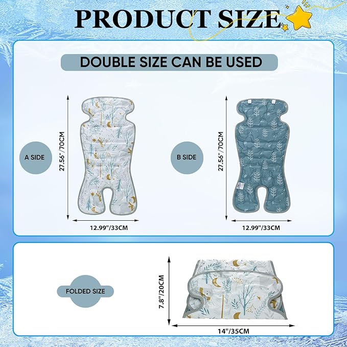 Miracle Baby Gel Car Seat Cooler Pad - Universal Double Sided Cooling Mat for Stroller, Infant Seat & Dining Chair | Summer Ice Cushion | Baby Safety Seat Liner | 1-Pack