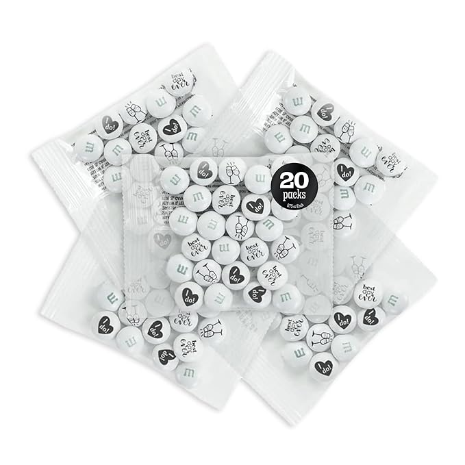 M&M’S WORLD Milk Chocolate Wedding Candy Favors (20 pack), Perfect for Wedding Reception Favor, Bridal Favors, Rehersal Dinner and Wedding Table Décor