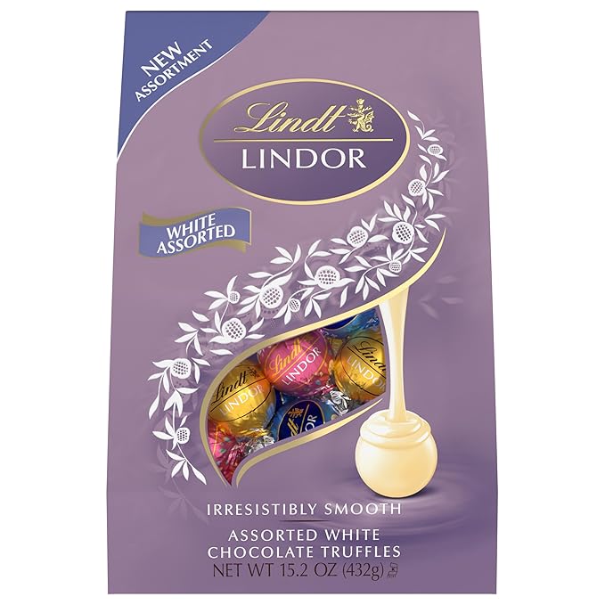 Lindt LINDOR White Chocolate Assorted Chocolate Candy Truffles, 15.2 oz. Bag