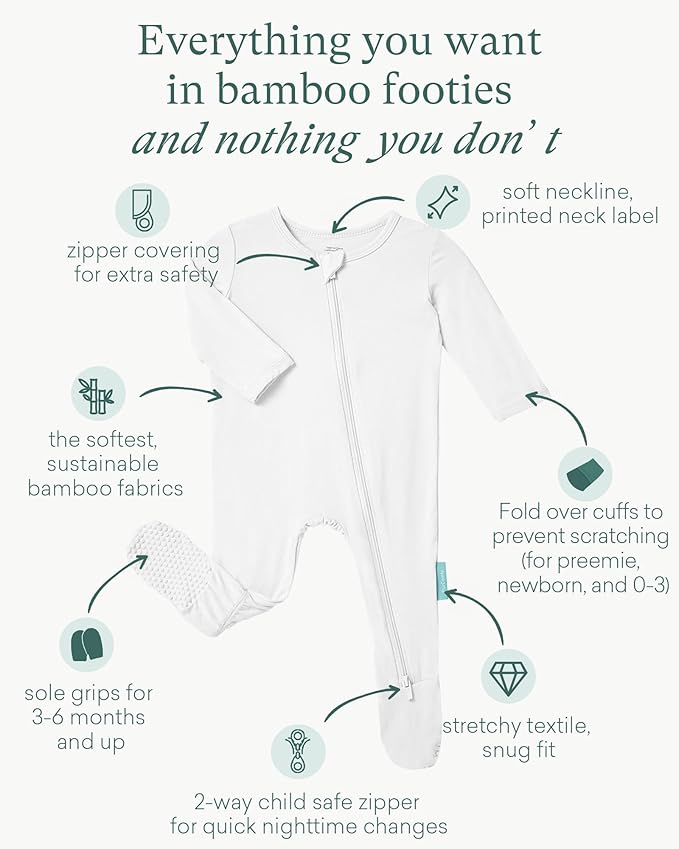 PurComfy Baby Zipper Footie Pajamas, Supersoft Bamboo Rayon Baby Footed Pjs Boy Girl 0-3-6-9-18-24 Month Coverall Sleepers