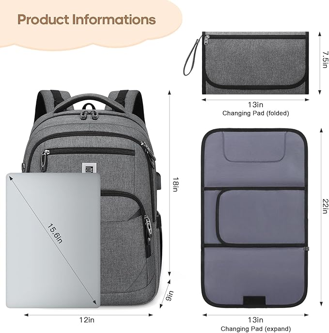 UKEIN Diaper Bag Backpack, Multi function Baby Bag with Portable Changing Pad, Pacifier Holder,Diaper Bags with USB Charging Port,Perfect Baby Shower Gifts for Mom, Dad, Newborn