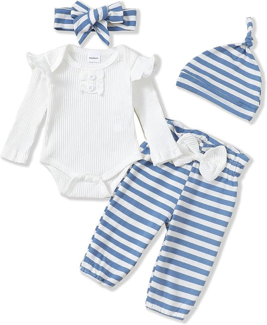 Renotemy Newborn Baby Girl Clothes Outfits Infant Romper Ruffle Floral Pants Cute Toddler Baby Girl Clothes Set