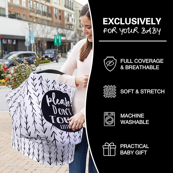 Metplus Breathable Car Seat Cover for Babies, Stretchy Nursing Cover for Breastfeeding, Multi Use Newborn Carrier/Stroller/Shopping Cart, Girl Boy Stroller Cover Gift