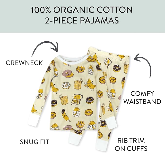 HonestBaby 2-Piece Pajamas Sleepwear Pjs 100% Organic Cotton for Baby, Toddler, Kids, Boy