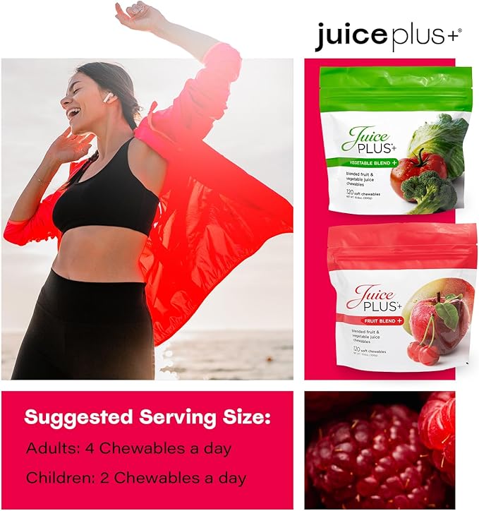 Juice Plus+ Fruit & Vegetable Blend Soft Chews - Tasty Vegan Fruit, Veggie Gummy Vitamins for Adults & Kids - 4 Month Supply 4 Packs (2 of Each Flavor)