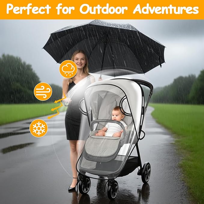 Rain Cover Compatible with Nuna Stroller - Waterproof Stroller Rain Cover, Windproof Travel Weather Shield, Durable Protect from Dust and Snow with Breathable, Travel Strollers Accessories