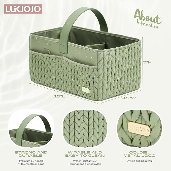 Luxurious Baby Diaper Caddy, Nursery Storage Basket for Newborn Essentials, Travel Baby Basket for Diapers Baby Wipes, Organizer Tote Bag Storage Bin, Baby Shower Gifts(Sage Green)