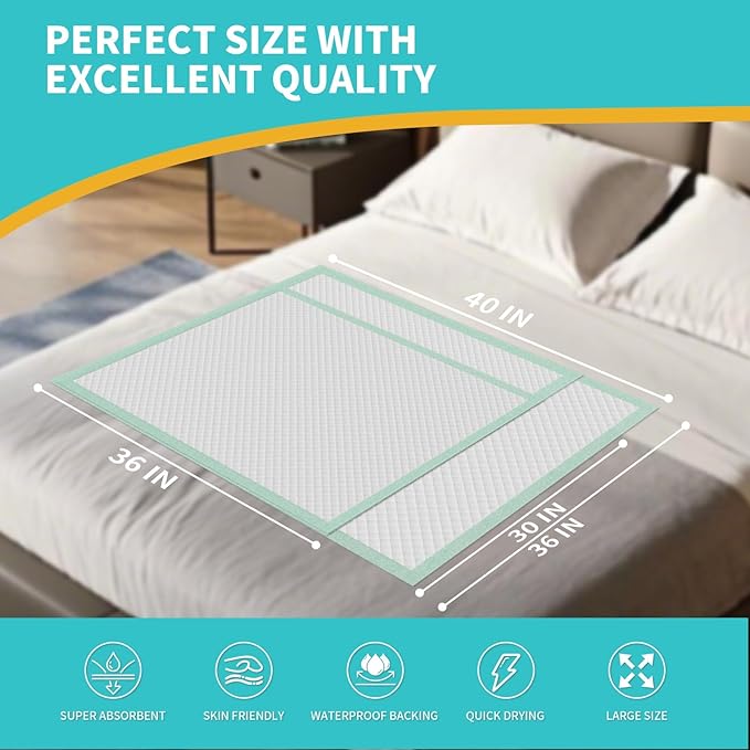 Disposable Bed Pads 40"X36" Extra Large Chucks Pads for Adults 130G Heavy Duty Pads Super Absorbent Underpads Waterproof Pee Pads for Incontinence, Mattress or Large Pets [100x91CM, 20pcs]