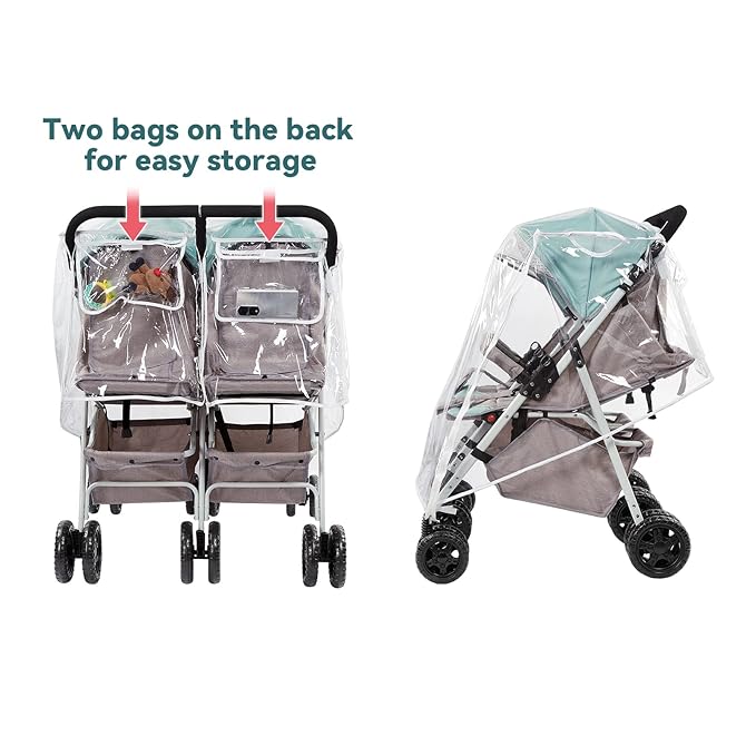 Double Stroller Rain Cover, Waterproof Weather Shield for Side by Side Baby Double Stroller, Twins Stroller Cover for Rain/Wind/Snow/Cold/Dust, Baby Outdoor Accessories