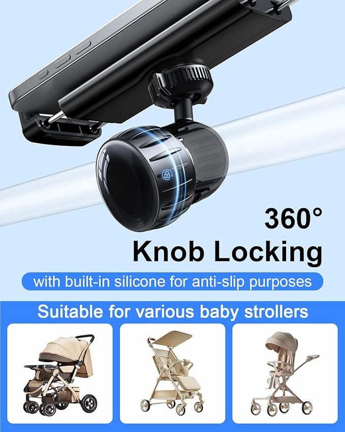 OATSBASF Stroller Phone Holder, Cell Phone Mount Pole Clamp for Baby Stroller, 360 Degree Rotation Phone Holder for Stroller Golf Cart Bike Shopping Carts, for iPhone 16 15 Pro Max 14 13, Smartphones