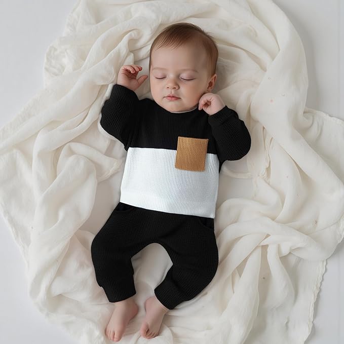 Baby Boy Toddler Fall Outfit Striped Sweatshirt Toddler Boy Winter Waffle Clothes 3 6 12 18 Months 2 3 T Pant Set