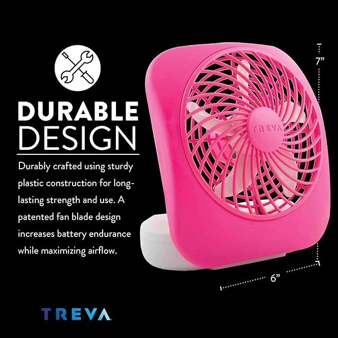 O2COOL Treva 5 Inch Battery Powered Fan Portable Desk Fan 2 Cooling Speeds with Compact Folding & Tilt Design Cubicle Accessories Small Portable (Raspberry)