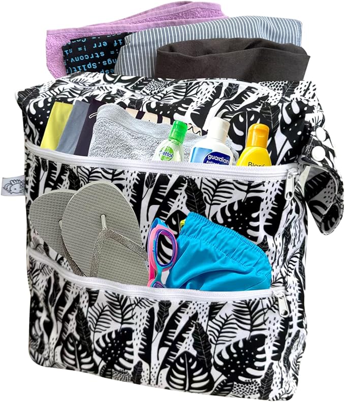 FLOCK THREE 3D Waterproof and Washable Wet Bag Luggage Organiser for Travel storage Stroller Daycare Baby Diapers Yoga Beach Pool Swimsuits Luggage Packing for Travel Accessories (Flower03)