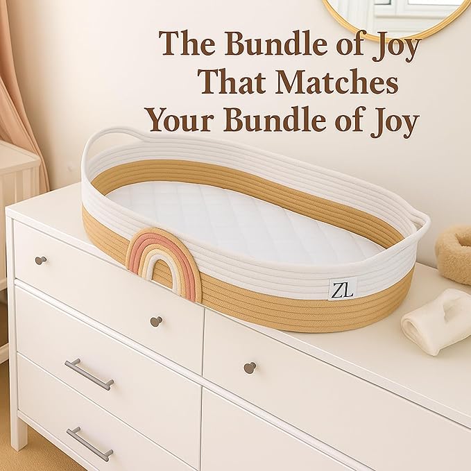 ZEAL'N LIFE Luxury Baby Changing Basket Set – All-in-One Nursery Gift Bundle with Diaper Organizer, Cozy Blanket, Waterproof Pad & Tote Bag – Moses Basket for Newborns, Perfect Baby Nursey Gift