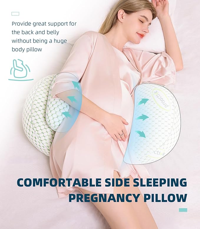 Pregnancy Pillow for Pregnant Women – Comfortable Maternity Pillow for Side Sleepers, Supports Back, Belly, HIPS, and Legs, with Removable & Adjustable Cover (Green, Plus)
