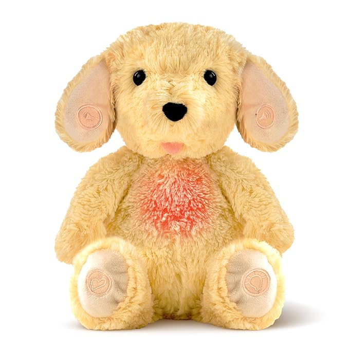 Gemma Joy Baby Sleep Soother Puppy for Baby – Cry Activated Heartbeat Stuffed Animal – Rechargeable Crib Soother with White Noise, Shush, Lullabies & Night Light – Newborn Essentials Must Haves