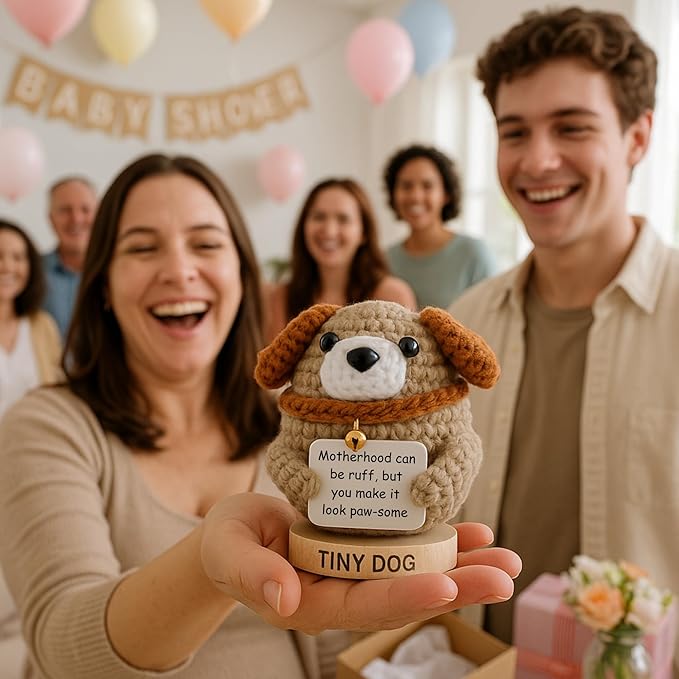 New Mom Gifts for Women - Handmade Positive Dog Crochet With 30 Cute Affirmation Cards for New Mothers - Funny Postpartum Present for Friends, Coworker, Dog Mom - Positive Crochet Animal