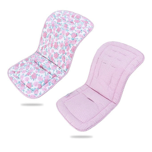 Baby Stroller Cushion,Infant Car Seat Insert-Reversible Universal Breathable and Soft Newborn Stroller Mat,100% Cotton Cover Toddler Seat Pad Liner-34x78cm,1 Pack(Pink Rose+Pink Plaid)
