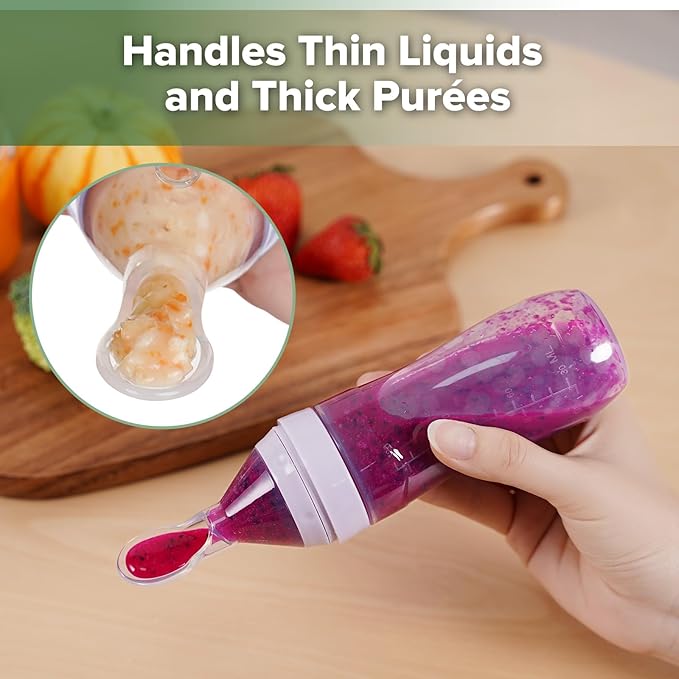 Haakaa Silicone Baby Food Dispensing Spoon Feeder 4oz - Infant Squeeze Cereal Feeder, Baby Fresh Food Feeder, Feed Bottle for Puree, Solid Baby Food, BPA Free, 4m+ Babies – Lavender
