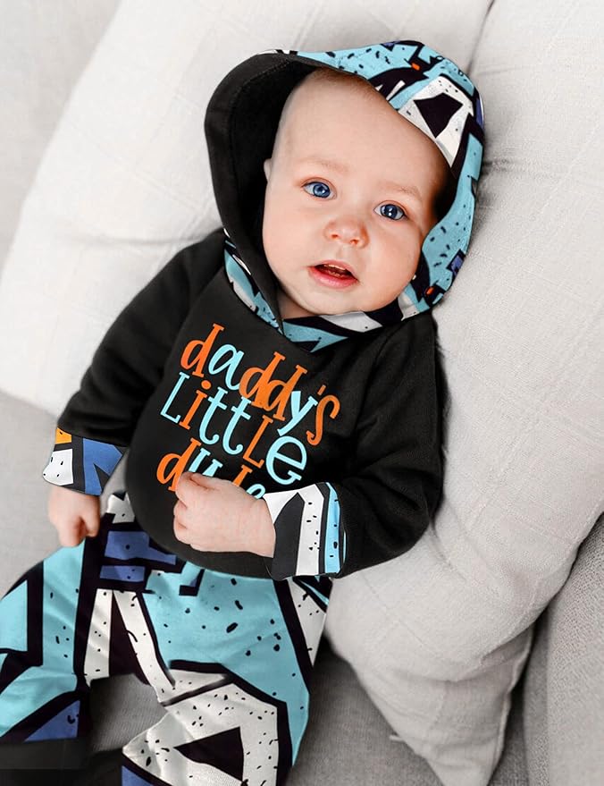 Fommy Newborn Baby Boy Clothes Plaid Letter Print Long Sleeve Hoodies + Long Pants 2PCS Fall Winter Outfits Set