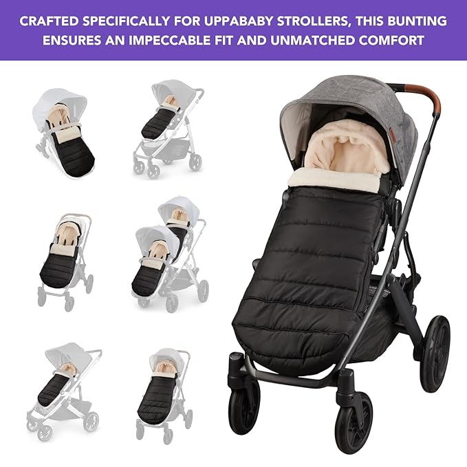 Buntting Bag Compatible with UPPAbaby Vista V2, V3, Vista, Cruz, Cruz V2, RumbleSeat, Ridge, Minu Strollers, Warm and ultra-plush Waterproof Bunting Bag. Universal, easily attaches to all strollers.