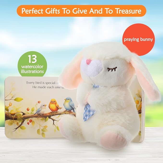 Baptism Gifts for Boys and Newborn Baby, 7" Praying Bunny Plush Toy and Bedtime Blessing Book in Keepsake Gift Box, Christening Gifts Set, Ideal Easter Gifts for Kids