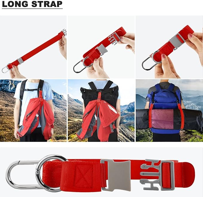 Elastic Jacket Gripper with D-Ring Hook and Buckle, ZINZ D-Ring Hook Baggage Suitcase Straps Belts Travel Accessories, Makes Your Hands Free