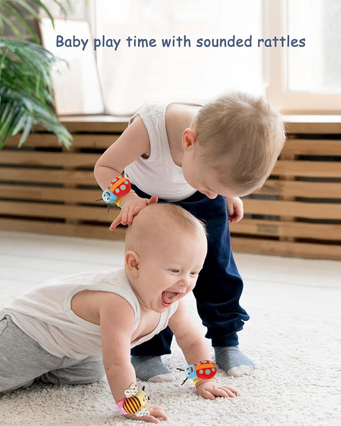 Bloobloomax Baby Rattles Toys for 0-12 Month, Infant Girl Boy Toys for Babies 3-6 Months, Newborn Hand & Foot Toys for 0 to 9 Months, Baby Shower Gifts Set with Wrist Rattle Socks (Pink-8PCS)