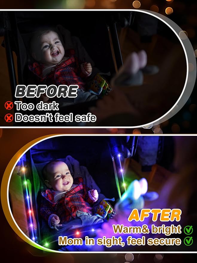 16.4FT Durable Baby Stroller Lights for Walking at Night, Make The Stroller Visible, with Cable Ties, LED Lights for Stroller Accessories Bikes, Multicolor