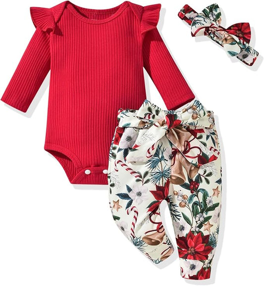 Aalizzwell Preemie Newborn Infant Baby Girls Clothes Ribbed Romper Bodysuit Pants Set Fall Winter Outfits