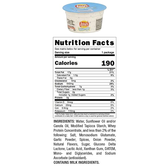 Lay's Dip Cups, Creamy Ranch, 3.7 Ounce (Pack of 30)