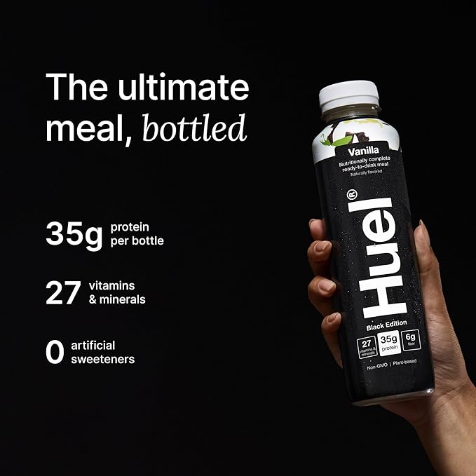 Huel Black Edition Ready-to-Drink | Vanilla Meal Replacement Shake | 35g High Protein Drink | 27 Vitamins & Minerals, Vegan, Gluten Free | Plant Based | High Fiber, Low Sugar | 16.9 Fl Oz, 12 Pack