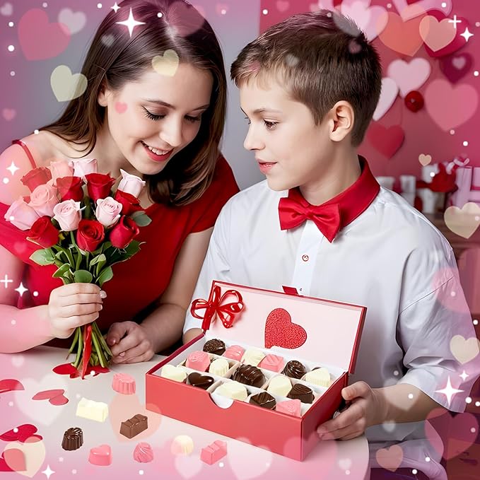 Hiawbon 24 Pcs Fake Chocolate Valentine's Artificial Food Chocolate White Pink Chocolates Mixed Color Chocolate Models Bulk Candy Chocolate Models Simulation Chocolate for Valentine's Gift DIY Crafts