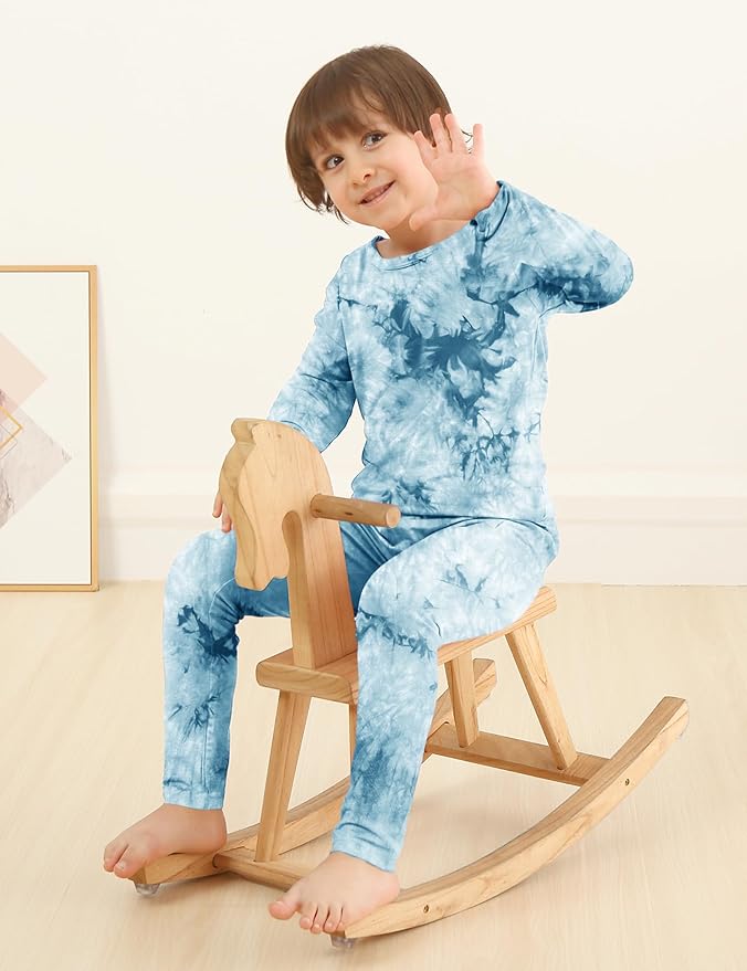 Jimonda Kids Toddler Soft Rayon From Bamboo Pajamas Long Sleeve Boys Girls Sleepwear Outdoor 4pcs Set Tops&Pants Tie Dye Pj