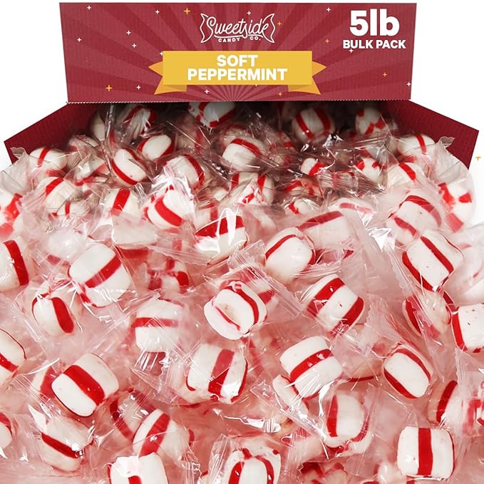 Soft Peppermint Candy Mints, 5 Pound mints bulk individually wrapped, Refreshing Candy for Fresh Breath, Perfect soft peppermint puffs for Offices, Parties, and Everyday Enjoyment