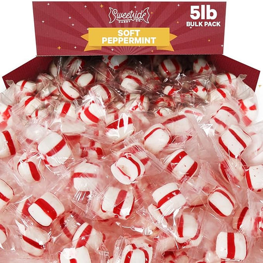 Soft Peppermint Candy Mints, 5 Pound mints bulk individually wrapped, Refreshing Candy for Fresh Breath, Perfect soft peppermint puffs for Offices, Parties, and Everyday Enjoyment