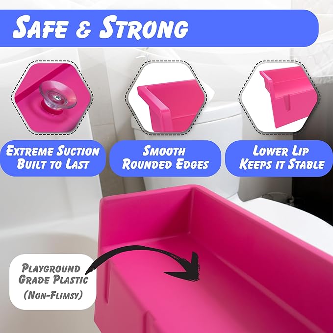 Tub Topper® Bathtub Splash Guard & Bath Shelf for Kids – Toddler Bath Tray, Bath Toys Storage & Ledge Organizer – Splash Guard for Bathtub with Suction Cups – Kids Bathroom Accessories (Pink)