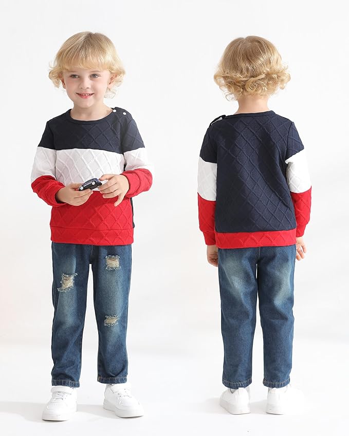 NZRVAWS Toddler Baby Boy Clothes Pullover Sweater Ripped Jean Sweatsuit Little Boy Outfit Fall Winter Clothing Set 6M-7T