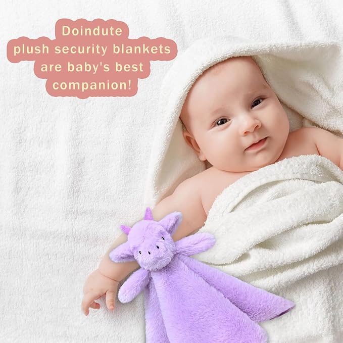 Baby Purple Dragon Soft Stuffed Animal Security Blanket, Plush Dinosaur Character Lovey Blanket, Baby Shower/Nursery Gift, Newborn Infant Toddler Snuggle Blankie for Girls Boys, 14 Inches