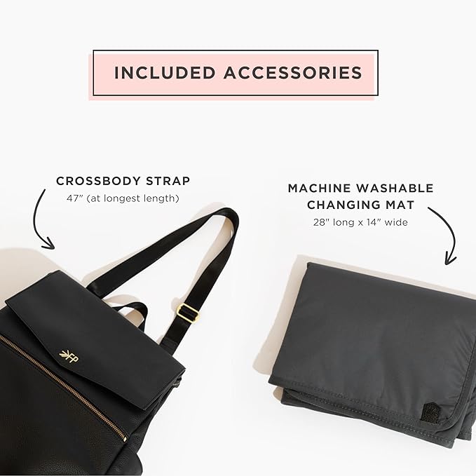 Freshly Picked Classic II Diaper Bag Backpack, Wipeable Vegan Leather With Changing Pad, Convertible (Ebony V2)