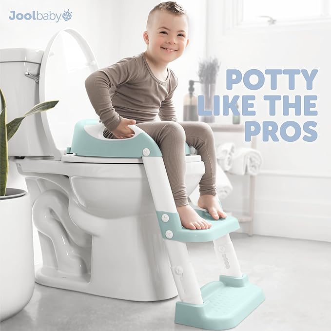 Jool Baby Potty Training Seat with 2 Step Ladder for Toddlers - Splash Guard, Adjustable Height (Aqua)