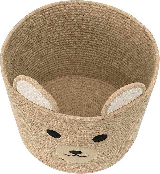 Bear Laundry Baskets Laundry Hamper Storage Baskets with Handles,Decorative Basket for Living room,Woven Storage Basket for Toys Bin Pillows Blankets Clothes (Khaki)