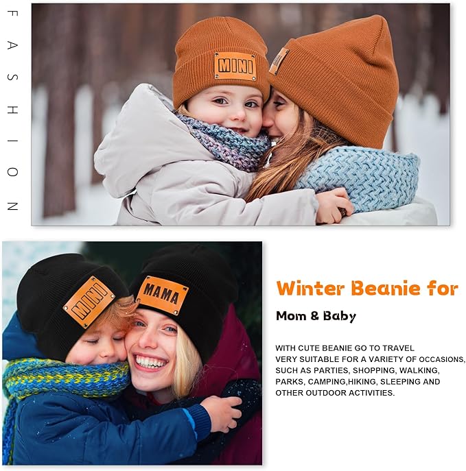 Parent-Child Beanie Hat,Mother & Baby Daughter/Son Winter Warm Knit Hat,Kids Soft Beanie Cap