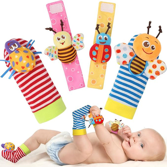 Bloobloomax Wrist Rattle Socks and Foot Finder Set, Infant Girl Boy Toys for Babies 0-36 Months, Newborn Hand & Foot Toys for 0 to 3 Years, Baby Shower Gifts Set with Wrist Rattle Socks (Dark Blue)