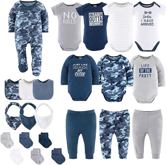 The Peanutshell Baby Layette Gift Set for Boys, Newborn Boy Gift Sets, Baby Clothes & Newborn Essentials Must-Have, Blue Camo
