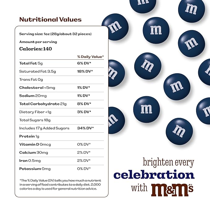 M&M’S WORLD Dark Blue Milk Chocolate Candy Bulk, 2lbs of M&M'S in Resealable Pack for Candy Bars, Birthday Parties, Graduations, Congrats Celebrations & DIY Party Favors