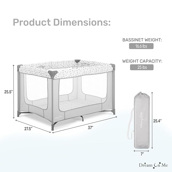 Dream On Me Zodiak Portable Playard in Cool Gray, Lightweight, Packable and Easy Setup Baby Playard, Breathable Mesh Sides and Soft Fabric - Comes with a Removable Padded Mat