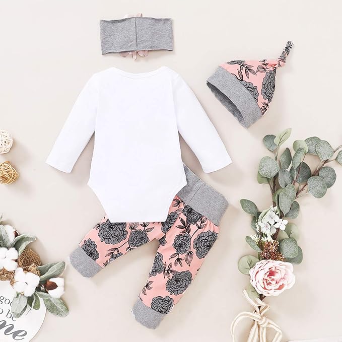 Renotemy Newborn Baby Girl Clothes Outfits Infant Romper Ruffle Floral Pants Cute Toddler Baby Girl Clothes Set